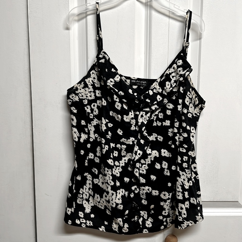 Vintage Designer Marks & Spencer Autograph Weekend Black Gray Ruffle Tank Top 16